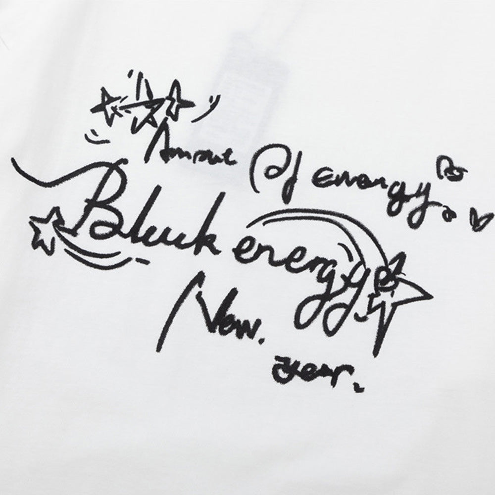 Men Long Sleeve T-Shirt Graffiti Embroidery Loose Base Shirt