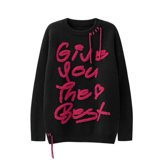 Men Sweater Embroidered Letter Crew Neck Sweater