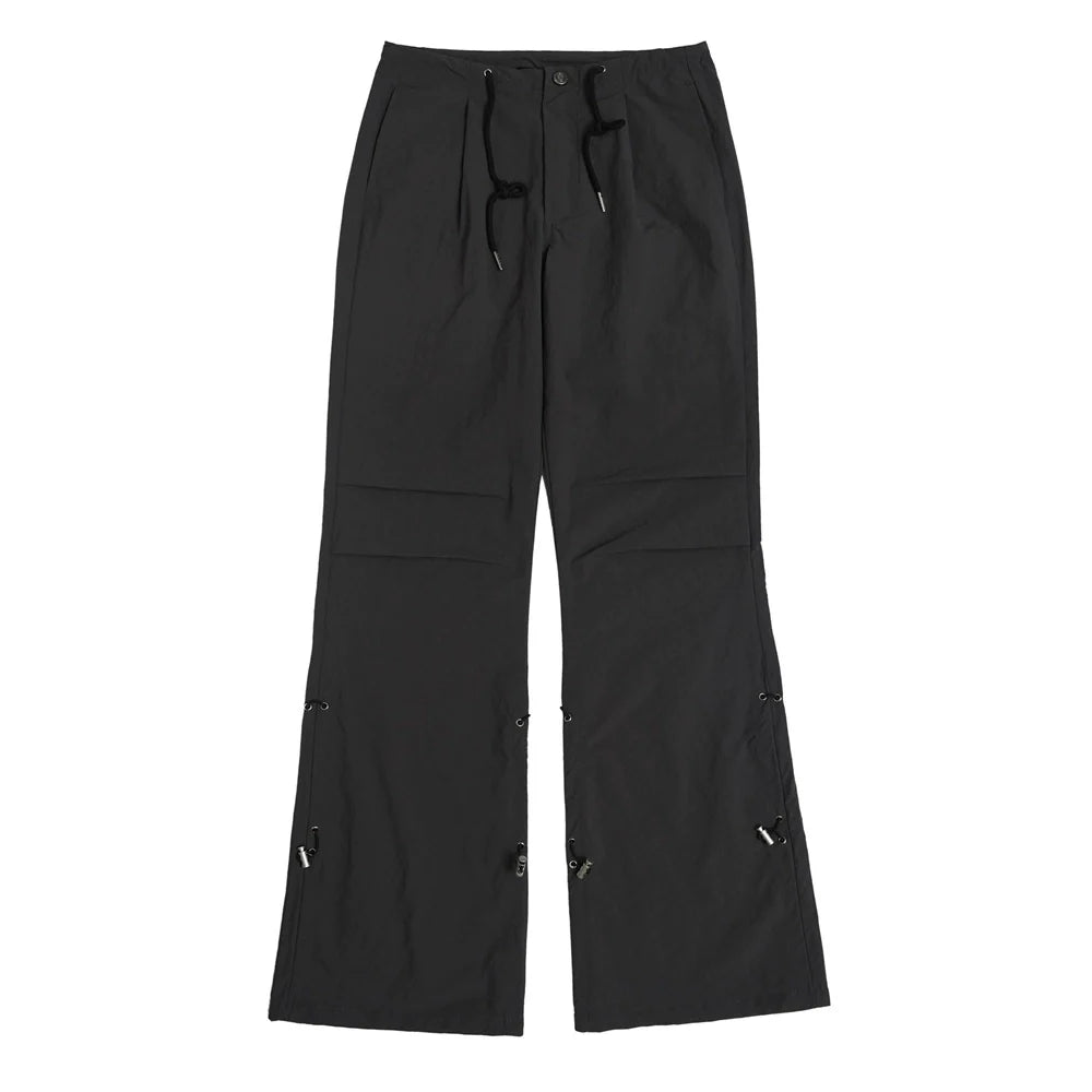 Men Sweatpants Flared Casual Pants Loose Knee Pleated Drawstring Wide Leg Mop Pants