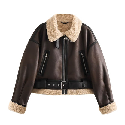 Women Cotton Winter PU Leather Jacket