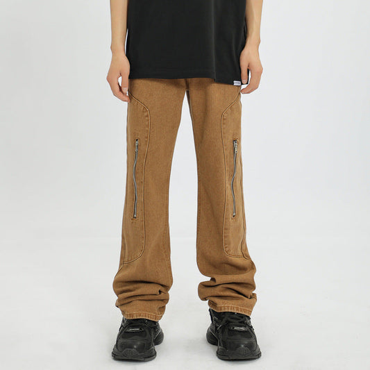 Men Jeans Worn Jeans Men's Retro Loose Straight Trousers