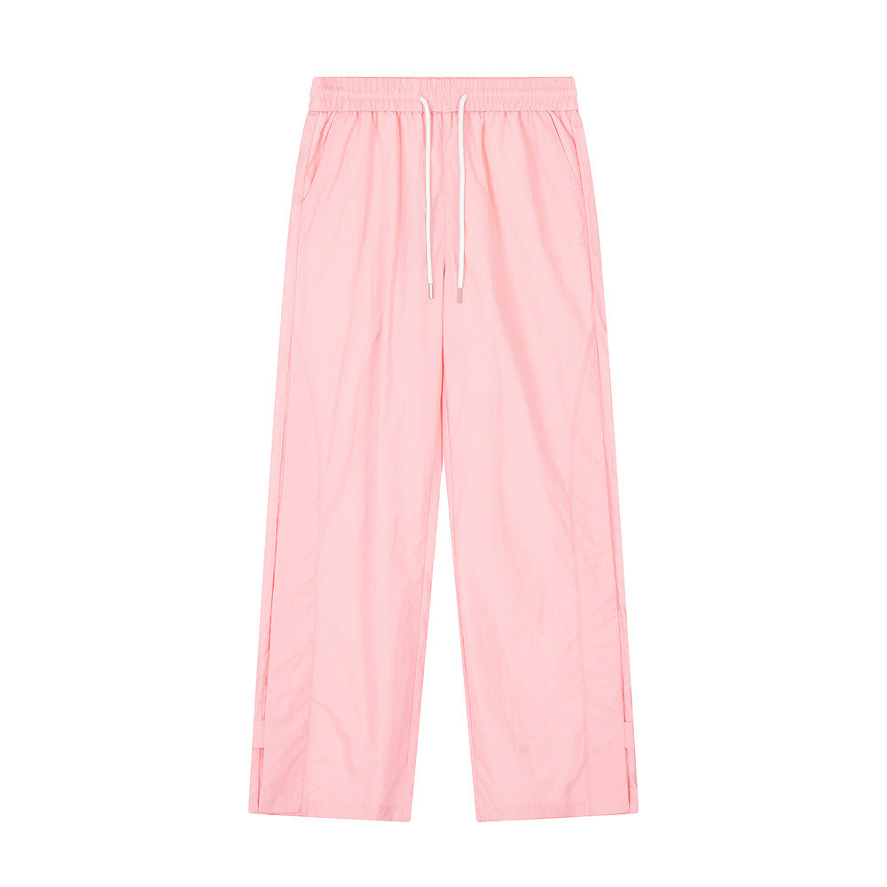 Men Sweatpants Solid Color Casual Straight Trousers Loose Wide-Leg Overalls