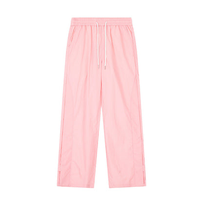 Men Sweatpants Solid Color Casual Straight Trousers Loose Wide-Leg Overalls