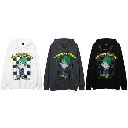 Men Hoodie Hiphop Cartoon Hooded Sweatshirt Men and Women