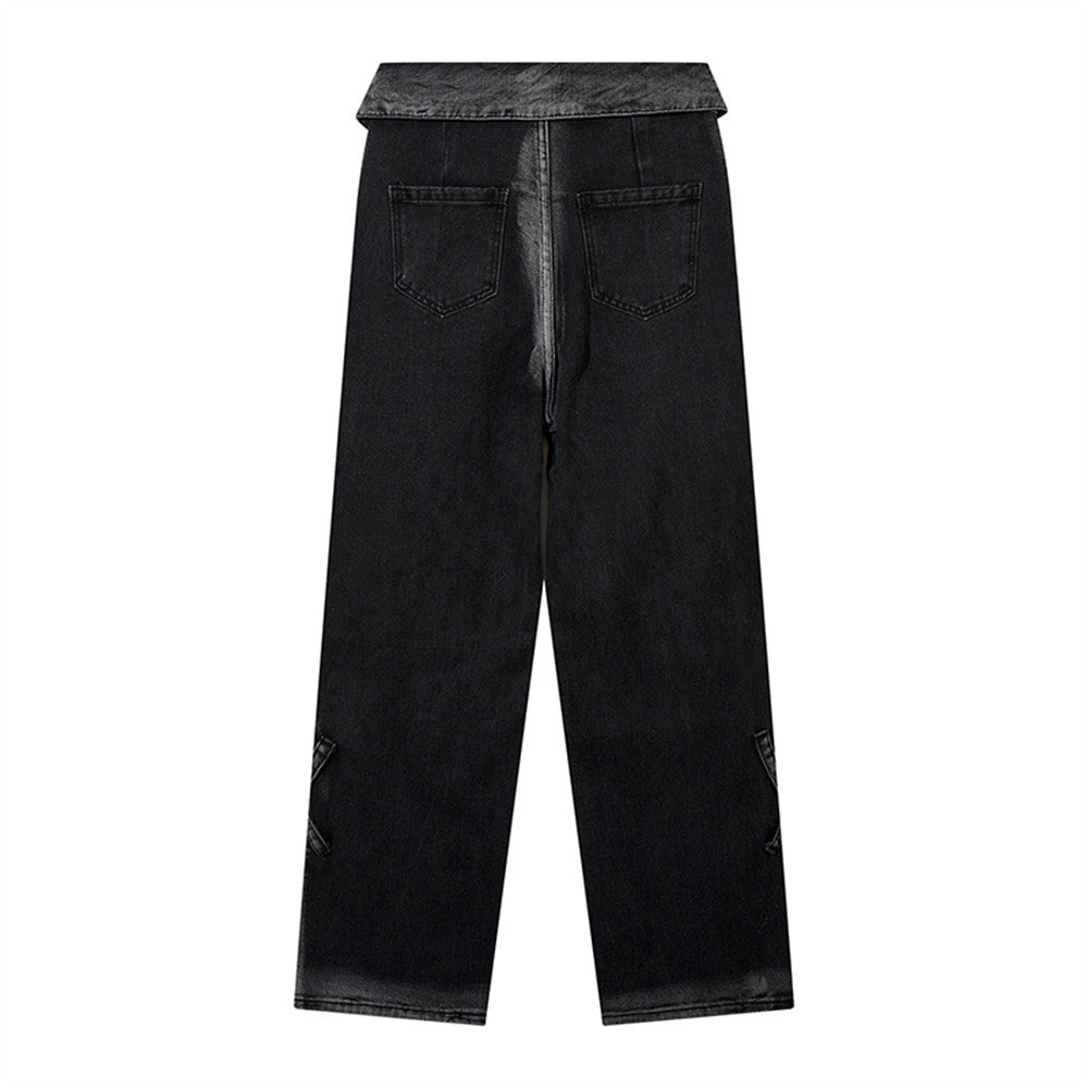Women Pants High Waist Flanging Straight Jeans