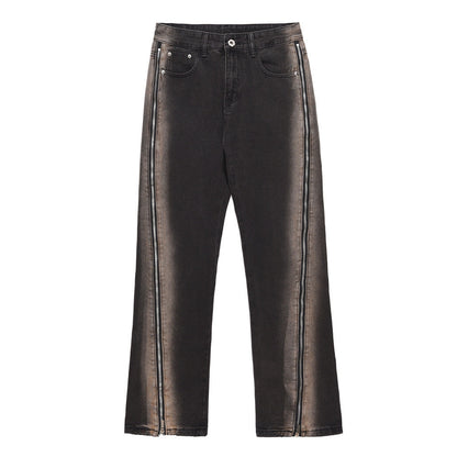 Men Jeans Loose Zip Straight Wide Leg