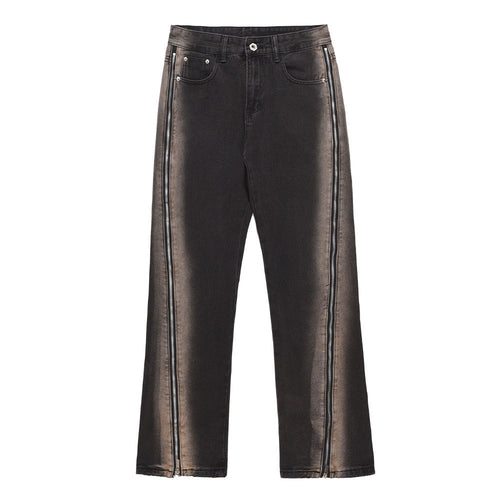 Men Jeans Loose Zip Straight Wide Leg