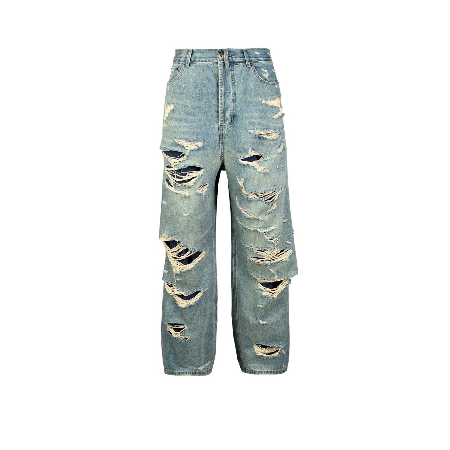 MIJKO Men's Vintage Pants MIJKO Men's Women's Bar Flavor Double Tassel Destroying Beggar Style Jeans