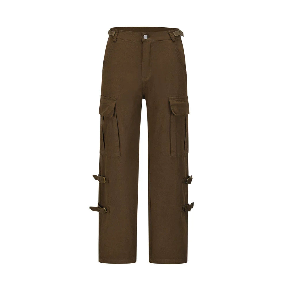 Men Sweatpants Vintage Large Pocket Overalls Loose Casual Straight-Leg Wide Leg Pants Trousers