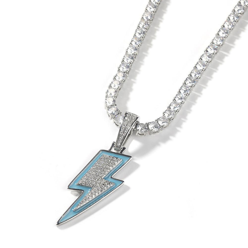 Jewelry Luminous Lightning Necklace Simple ins Wind Drip Oil Inlaid Zirconium Night light lightning Jesus Pieces