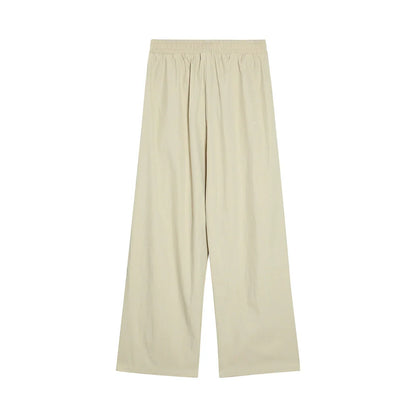 Men Sweatpants Solid Color Wide-Leg Casual Pants Pleated Draping Elastic Waist Loose Draggle-Tail Trousers