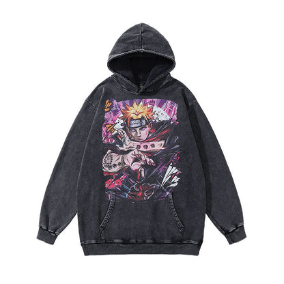 Men Hoodie Distressed Hooded Sweater Retro Washed Hoodie Men