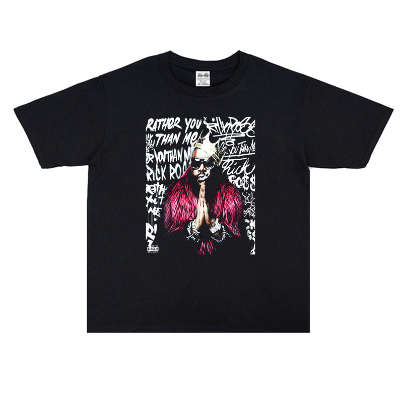 Rock Star T Shirt Rapper Rick Ross William Roberts Washed Distressed T-shirt Short Sleeve