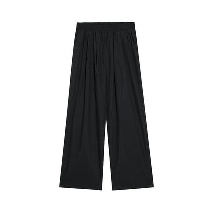 Men Sweatpants Solid Color Wide-Leg Casual Pants Pleated Draping Elastic Waist Loose Draggle-Tail Trousers