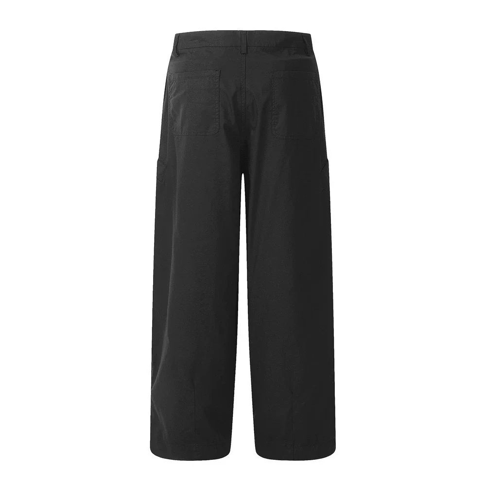 Men Sweatpants Straight Casual Pants Loose Wide Leg Pants Solid Color Pocket Decorative Trousers