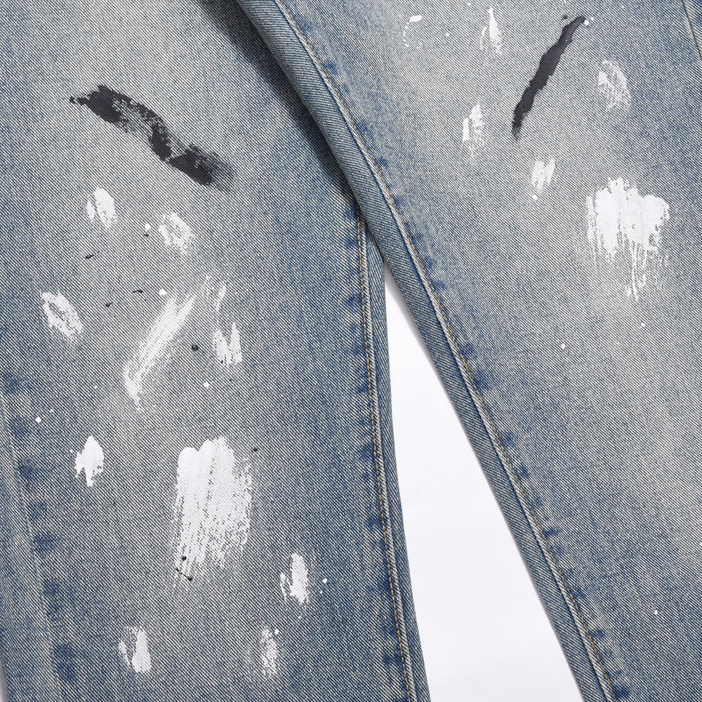 Men Jeans Loose Straight Personality Wide Leg Zipper Decorations