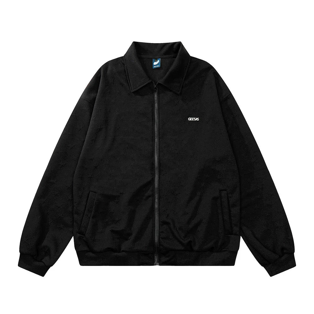 Men Jacket Coat Spring and Autumn Loose-Fitting Solid Color Long Sleeves Lapel Loose Zip Coat