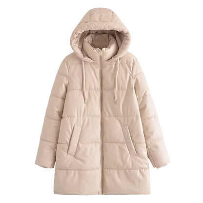 Women Cotton Coat Warm PU Leather Jacket
