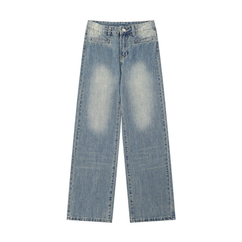 Women Pants Washed Jeans Straight Wide Leg Pants Loose Trousers