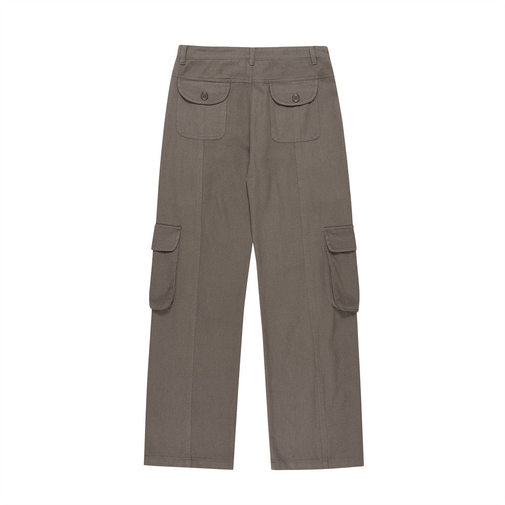Men Jeans Workwear Multi-Pocket Straight Loose Solid Color