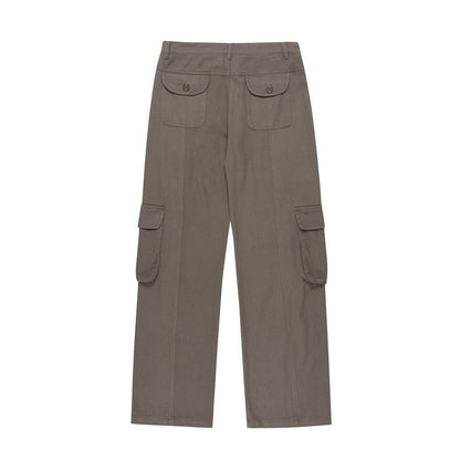 Men Jeans Workwear Multi-Pocket Straight Loose Solid Color