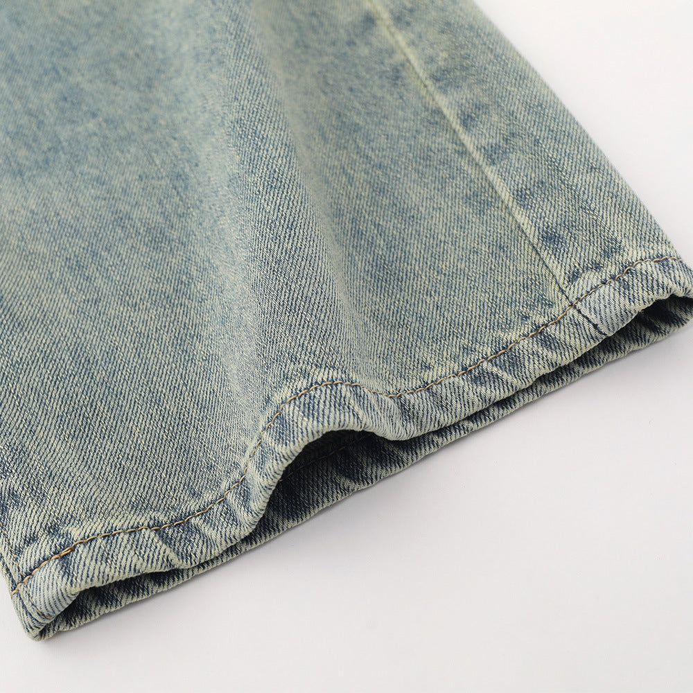 Women Pants Ripped Washed Jeans Straight Wide Leg Pants Loose Trousers