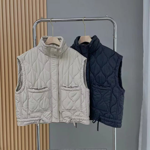 Women Cotton Coat Loose Lapel Diamond Vest