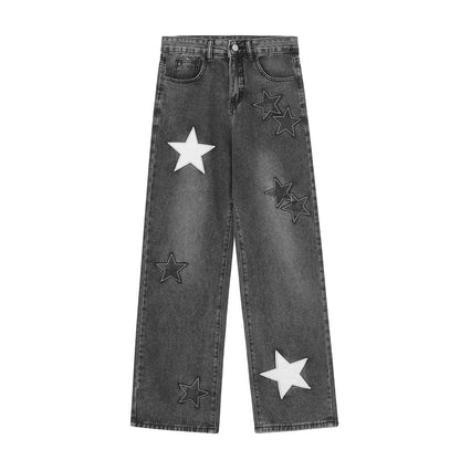 Men Jeans Five-Pointed Star Patch Loose