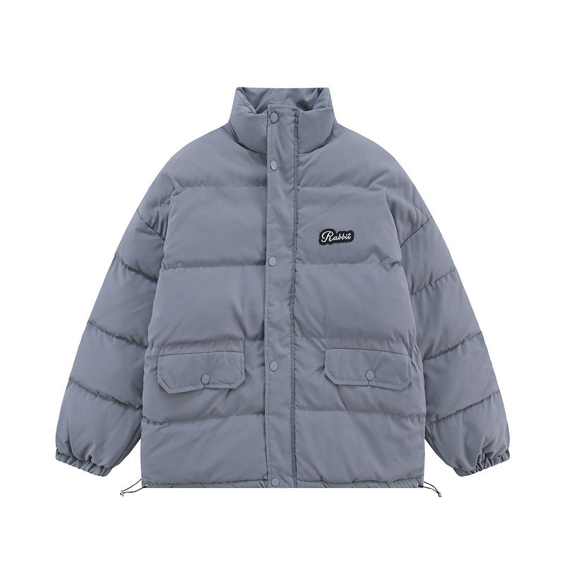 Men Coat Vintage Solid Color Stand Collar Cotton-Padded Jacket Thickened