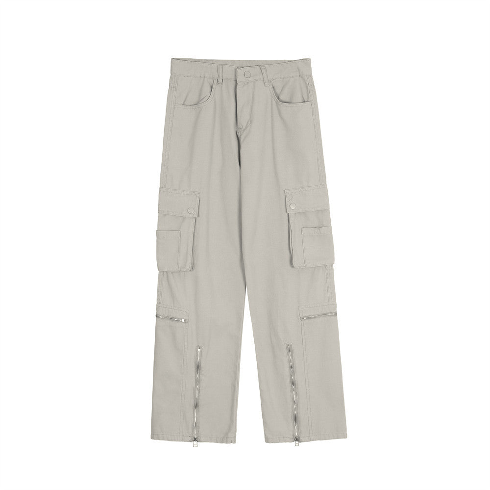 Men Jeans Multi-Pocket Workwear Loose Stitching Zipper Slit
