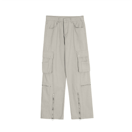 Men Jeans Multi-Pocket Workwear Loose Stitching Zipper Slit