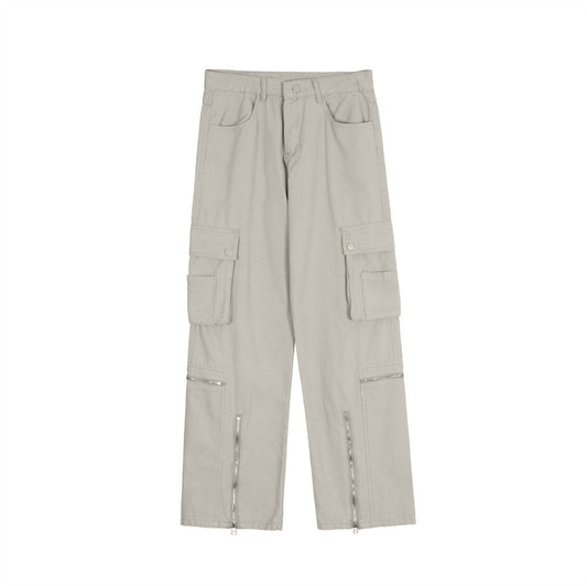 Men Jeans Multi-Pocket Workwear Loose Stitching Zipper Slit