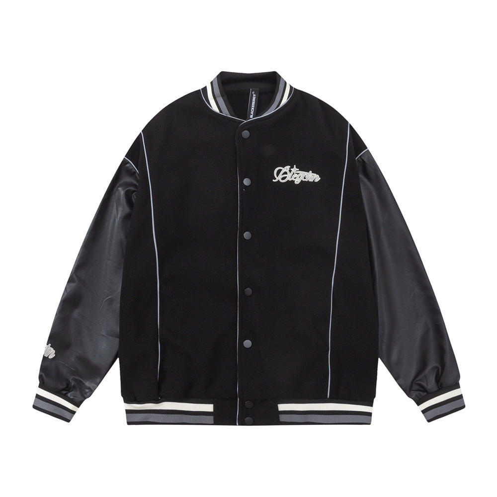 Men Jacket Coat Baseball Uniform Men's Ins Embroidered Pu Stitching Jacket Jacket