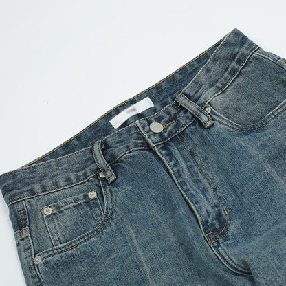 Men Jeans Worn White Old Loose Wide Leg Leisure