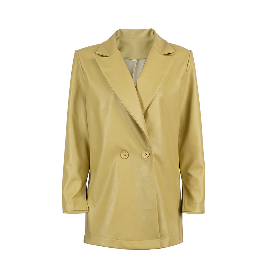 Women Trench Coat Autumn and Winter PU Leather Coat European and American Street Fashion Suit Long Sleeve Jacket