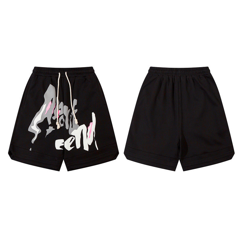 Men Shorts Track Sweatpants Male Hip Hop Loose-Fitting Wide-Leg Short Jumpsuit