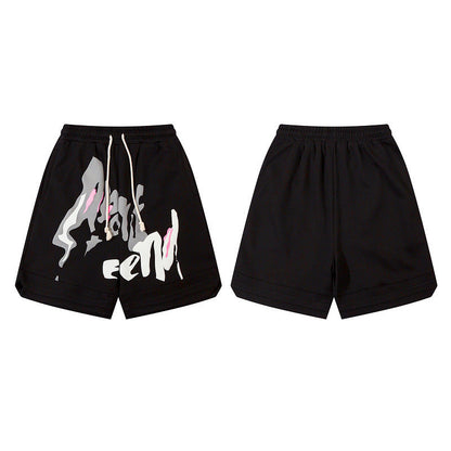 Men Shorts Track Sweatpants Male Hip Hop Loose-Fitting Wide-Leg Short Jumpsuit