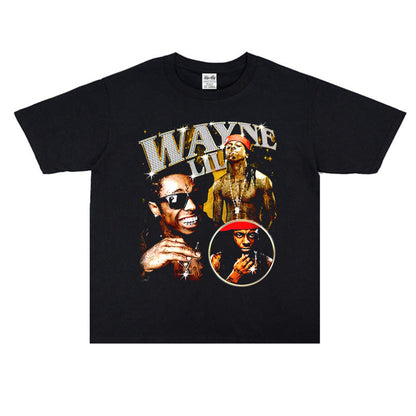 Rock Star T Shirt Singer Lil Wayne Printed T-shirt Short Sleeve round Neck Loose Cotton Fashion Brand