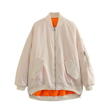 Women Cotton Coat Stand Collar Zipper Jacket Loose