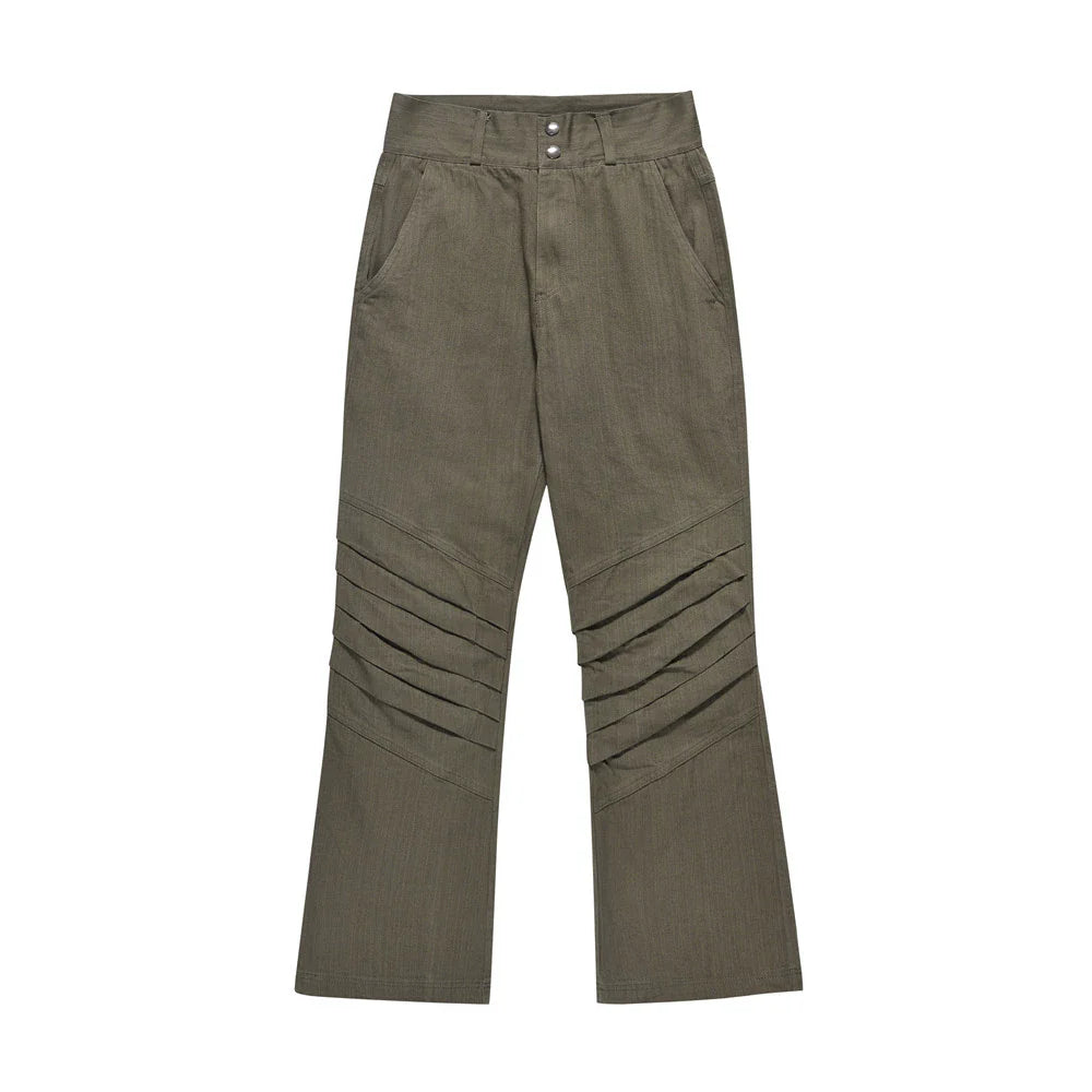 Men Sweatpants Layered Pleated Straight Jeans High Waist Casual Wide Leg Loose Trousers