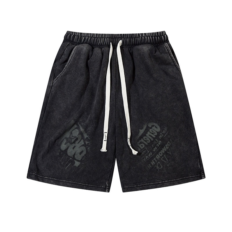 Men Shorts Retro Washed Distressed Shorts Loose Track Pants