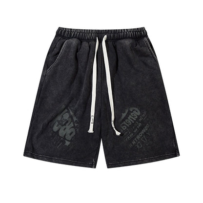 Men Shorts Retro Washed Distressed Shorts Loose Track Pants