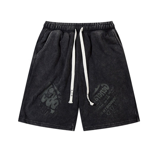 Men Shorts Retro Washed Distressed Shorts Loose Track Pants