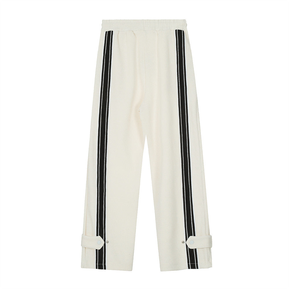 Men Sweatpants Sports and Leisure Trousers with an Elasticated Waist Stitching Contrast Color Stripes Loose Drooping Straight-Leg Trousers