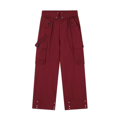 Men Sweatpants Multi-Pocket Straight Casual Loose-Fitting Wide-Leg Trousers