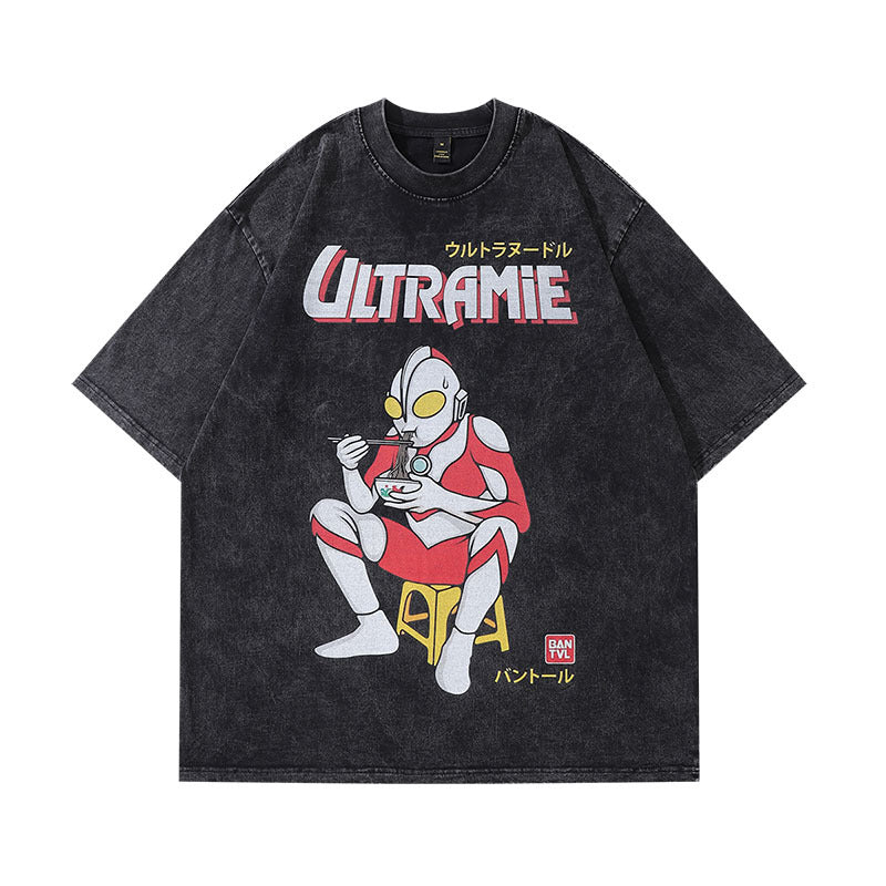 Men T-shirt Hip Hop Retro Heavy Half Sleeve Tee