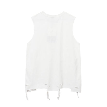 Men Vest Letter Graffiti Washed Make Old Ripped Sleeveless T-shirt