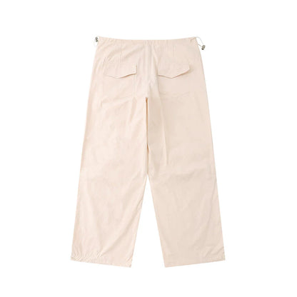 Men Sweatpants Knee Pleated Overalls Loose Straight Wide Leg Pants Drawstring Ankle-Tied Trousers