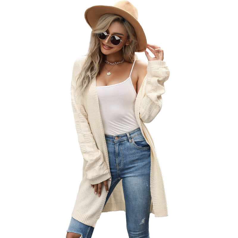 Women Knitted Sweater Autumn Sweater Long Sleeve Solid Color Long Cardigan Jacket
