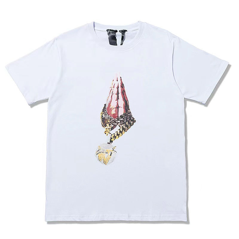 Vlone T Shirts Palm Necklace Large V Printed High Street Men's and Women's Short-Sleeved T-shirt